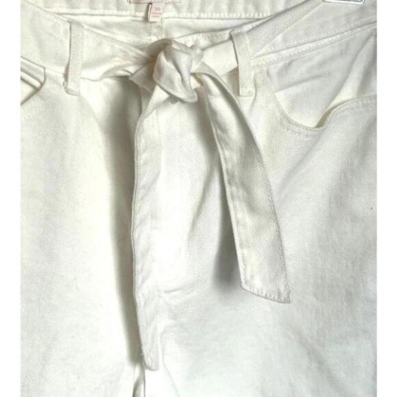 GB Off White Denim Pants Tie Waist Rolled Cuffs Smart Casual - Picture 7 of 9